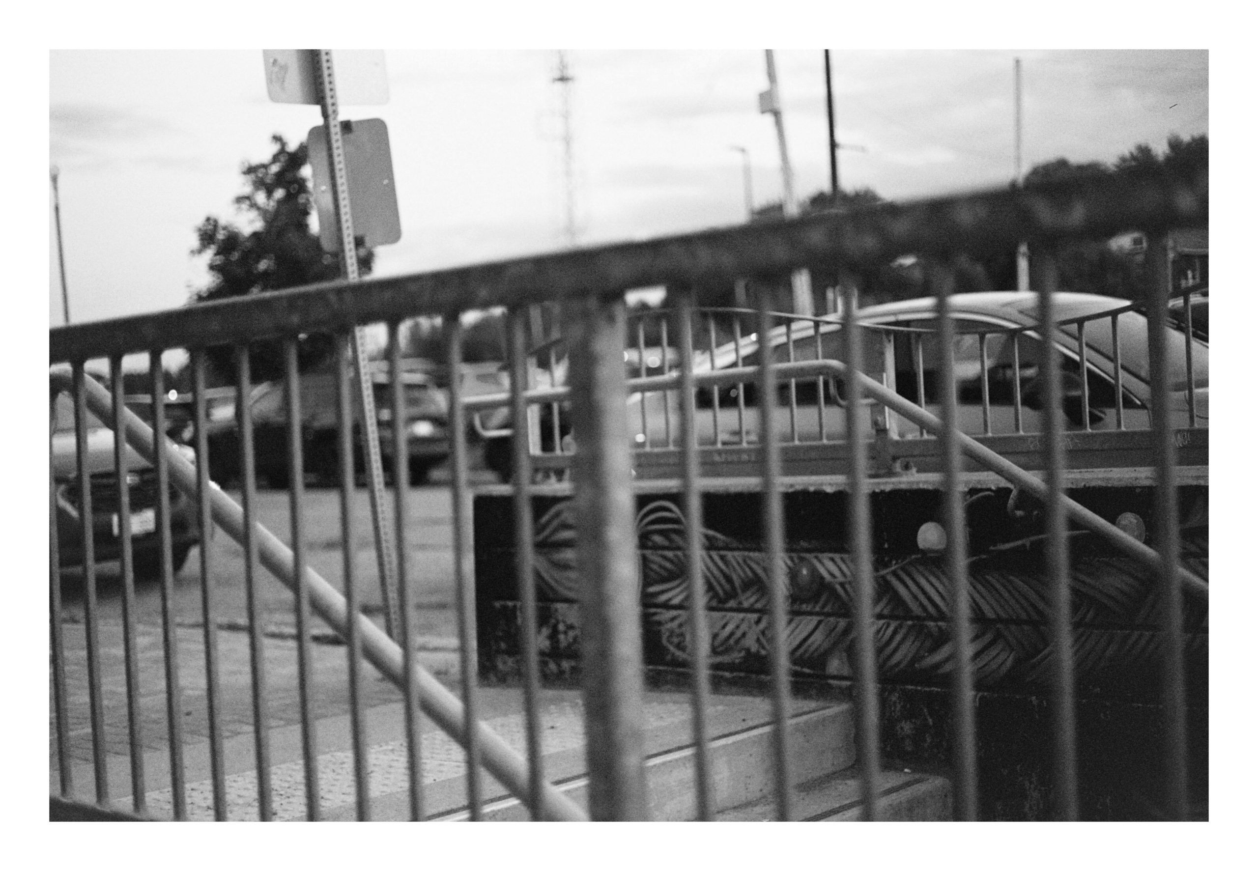 Railings downtown black and white