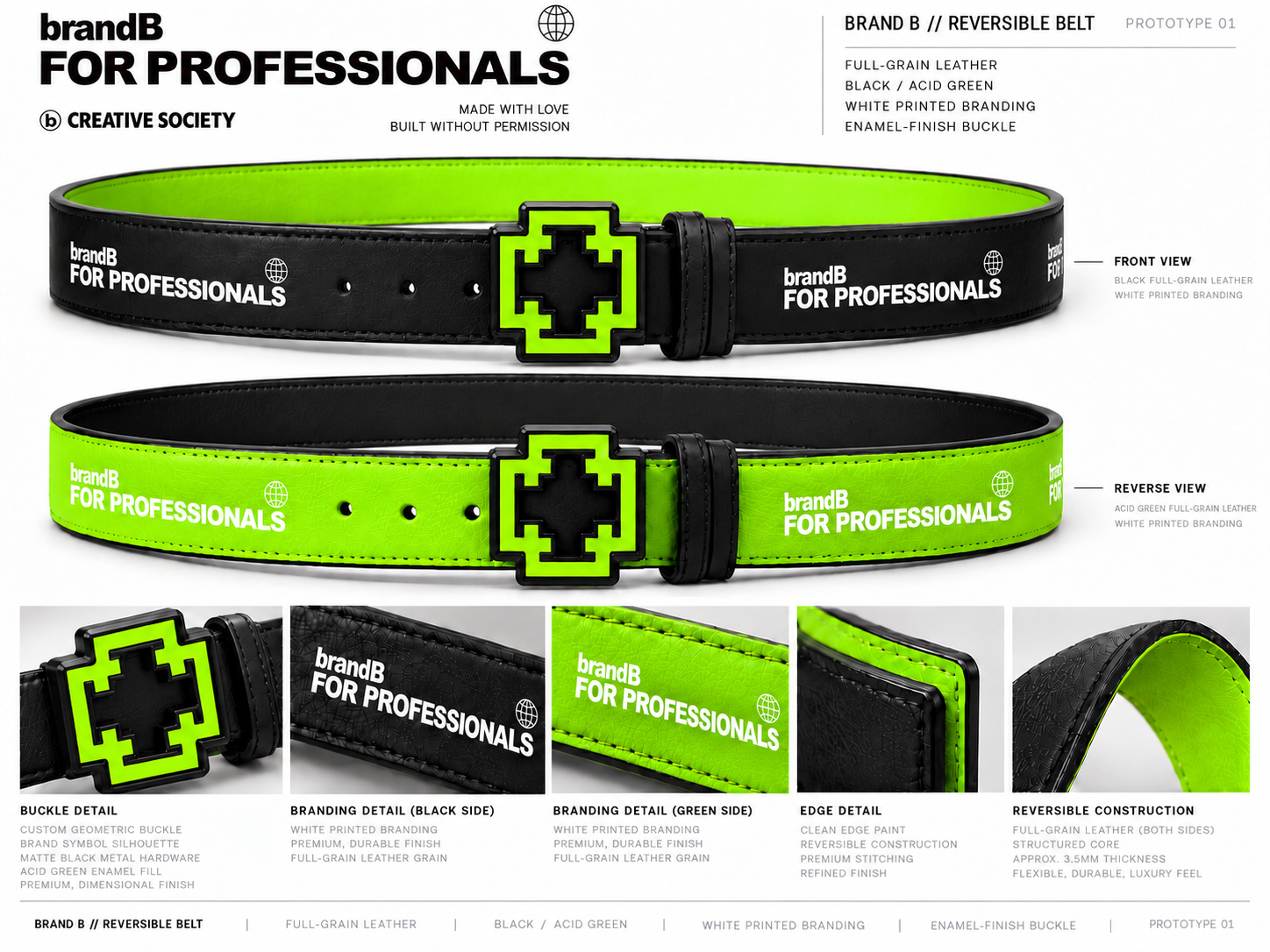 Reversible belt design study