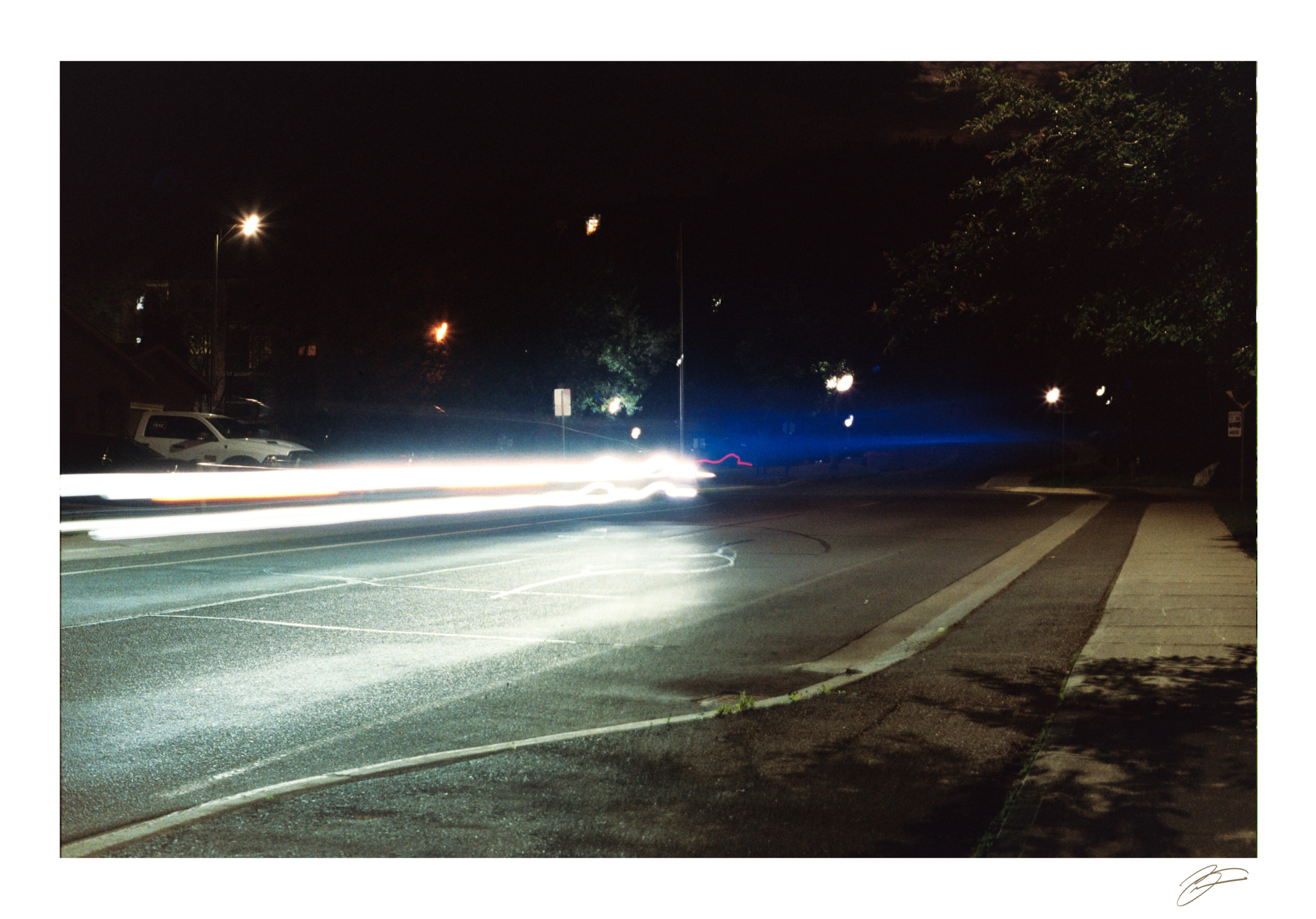 Long exposure photograph of a street at night