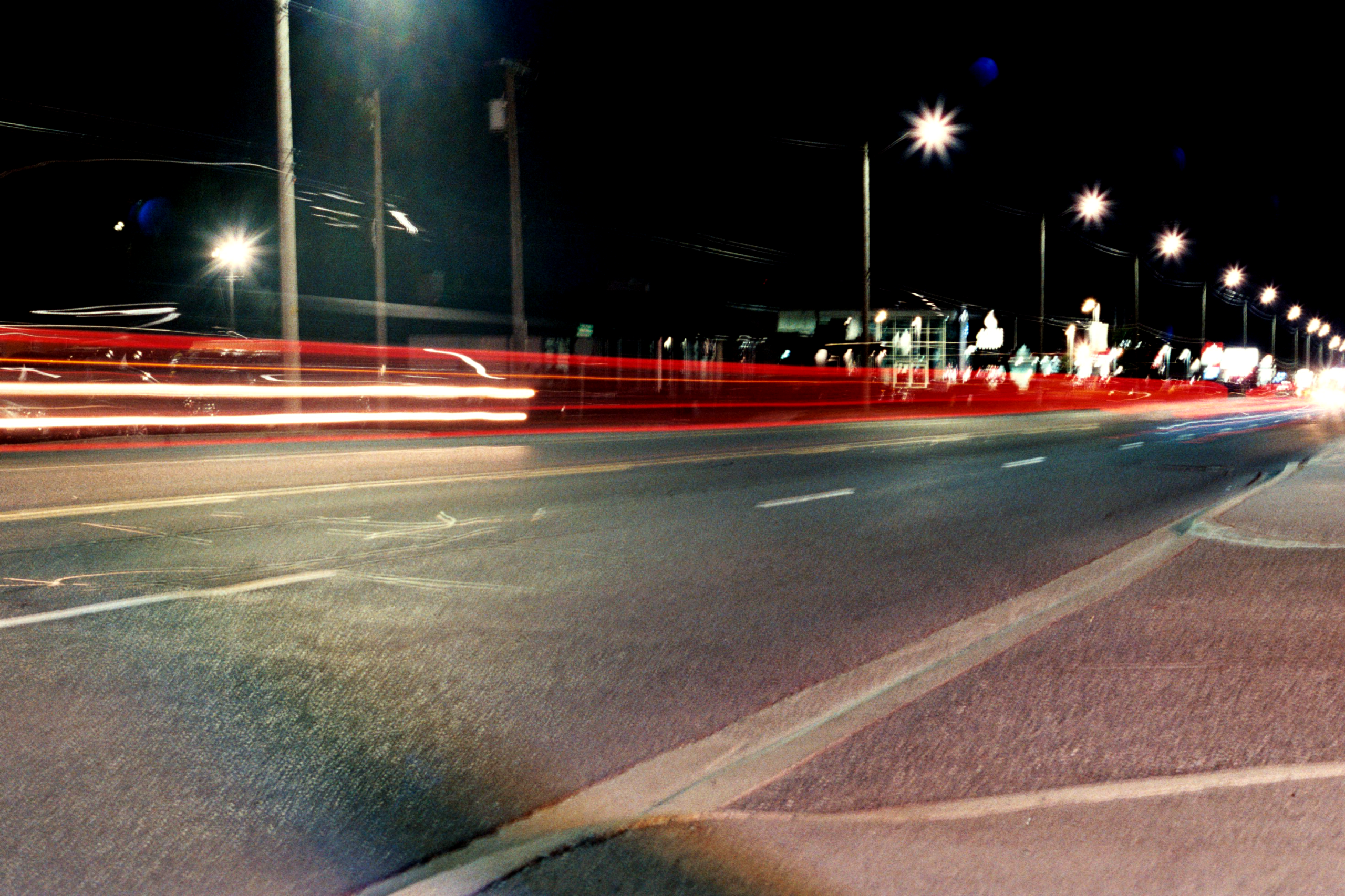 Long exposure photograph of cars at night